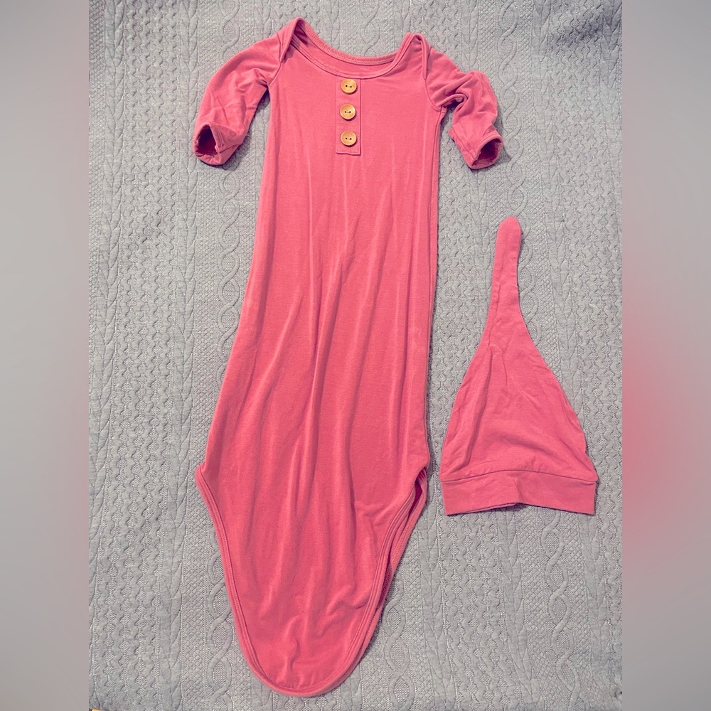 Caden Lane infant girl gown with hat. Dusty Rose. 0-3M